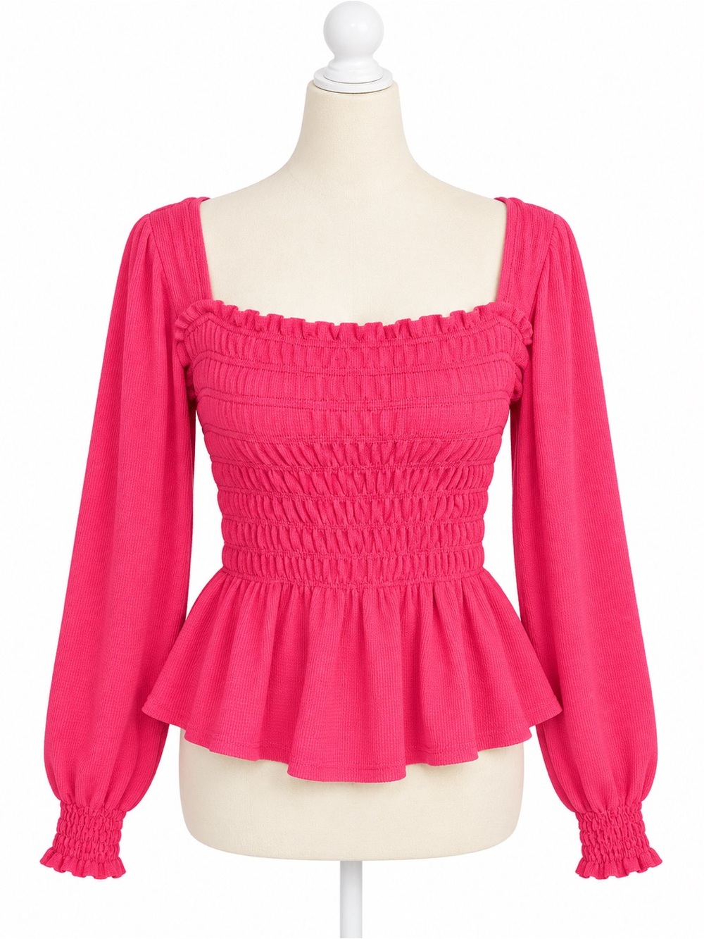 Altar'd State Hot Pink Smocked Peplum Long-Sleeve Top
